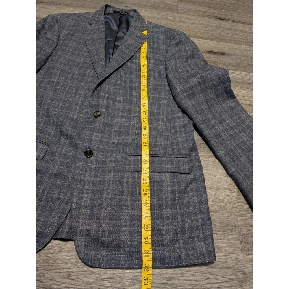 Lauren Ralph‎ Lauren Men's Blue Tartan Plaid Wool Silk Linen Blazer Size 42L